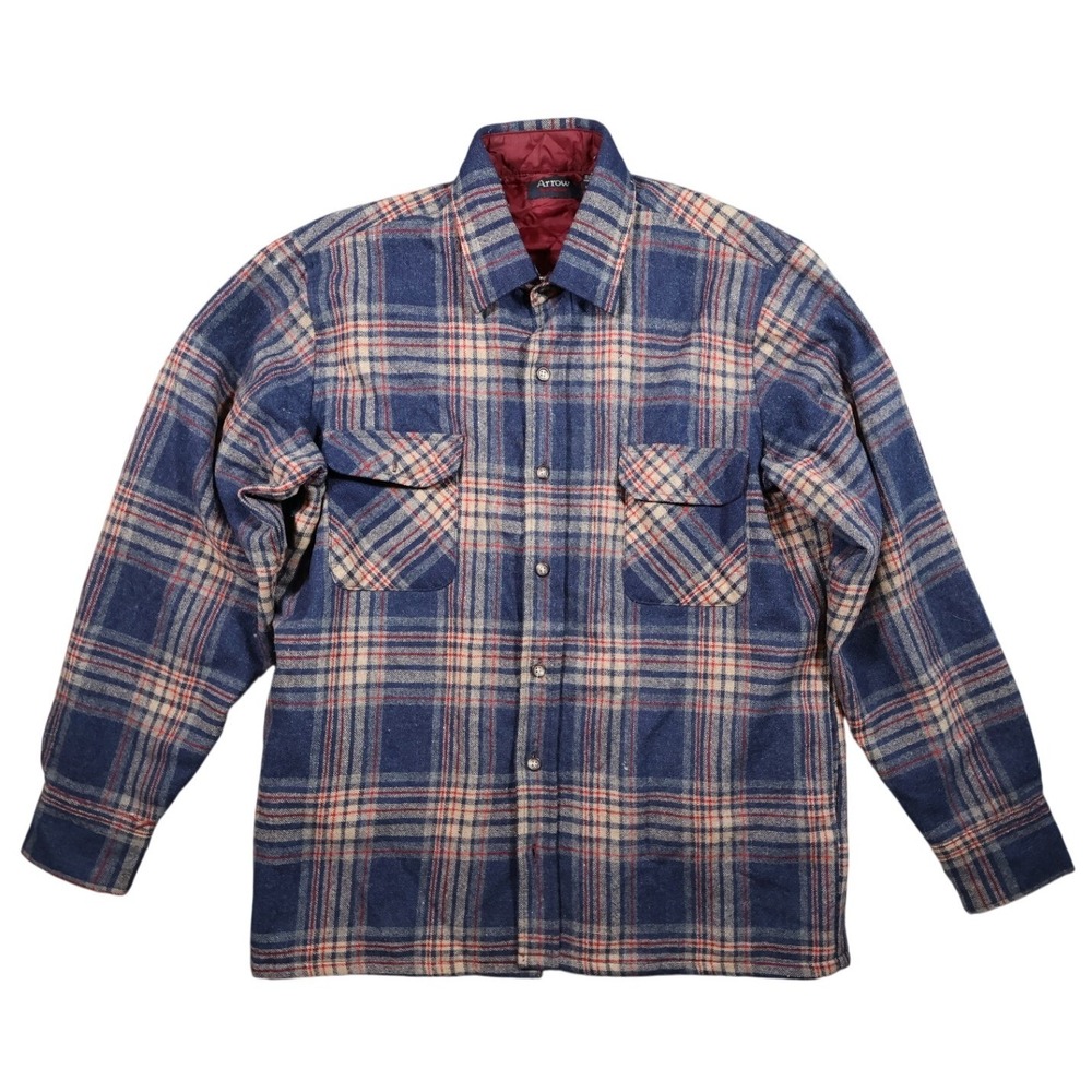 Arrow Sportswear Flannel‎ Shirt Mens Medium Blue Plaid Excellent Wool Blend
